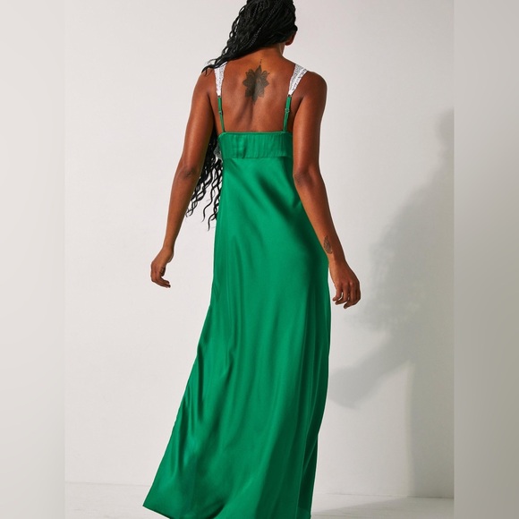 free people green satin dress Free People | Dresses | Free People Sundrenched Silky Satin Tiered Maxi Dress  Green 30 Xl